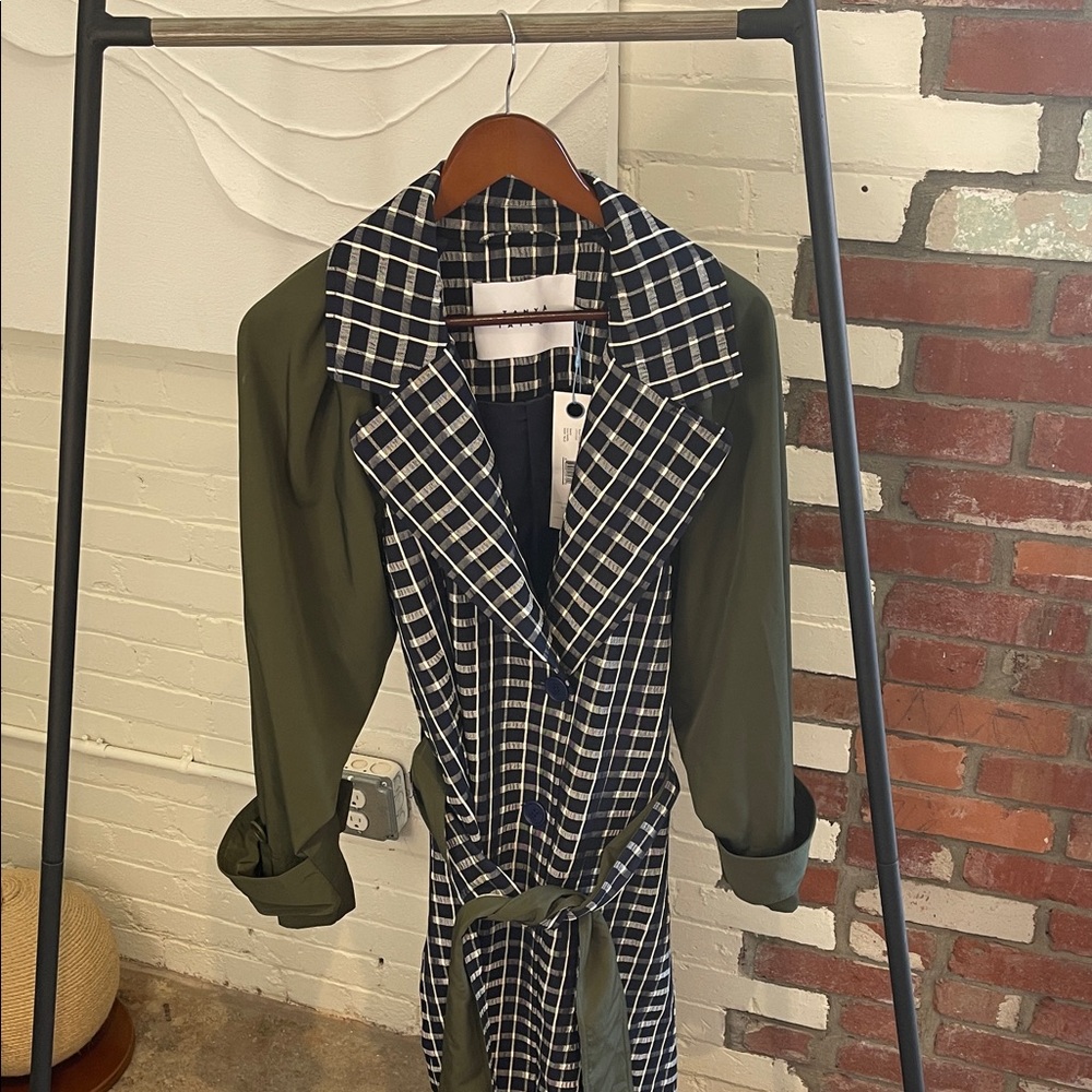 NWT Tanya Taylor Navy and Cream Plaid Jacket